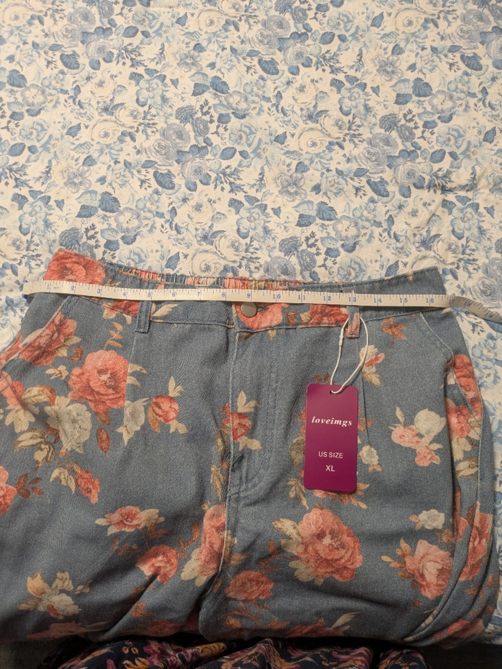 Wide Leg Floral Pants in Blue - Casual Comfort - Picture 5 of 5